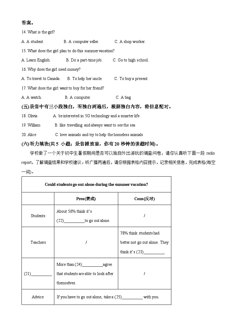 山东省德州市禹城市张庄中学2023-2024学年九年级下学期3月份月考检测英语试题(解析版)第2页