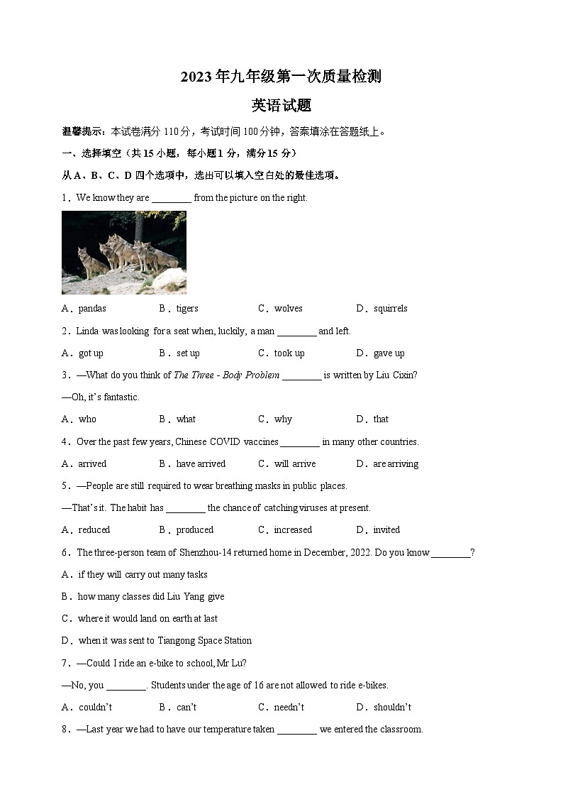 2023年徐州市县区中考一模英语试卷(含答案解析)01