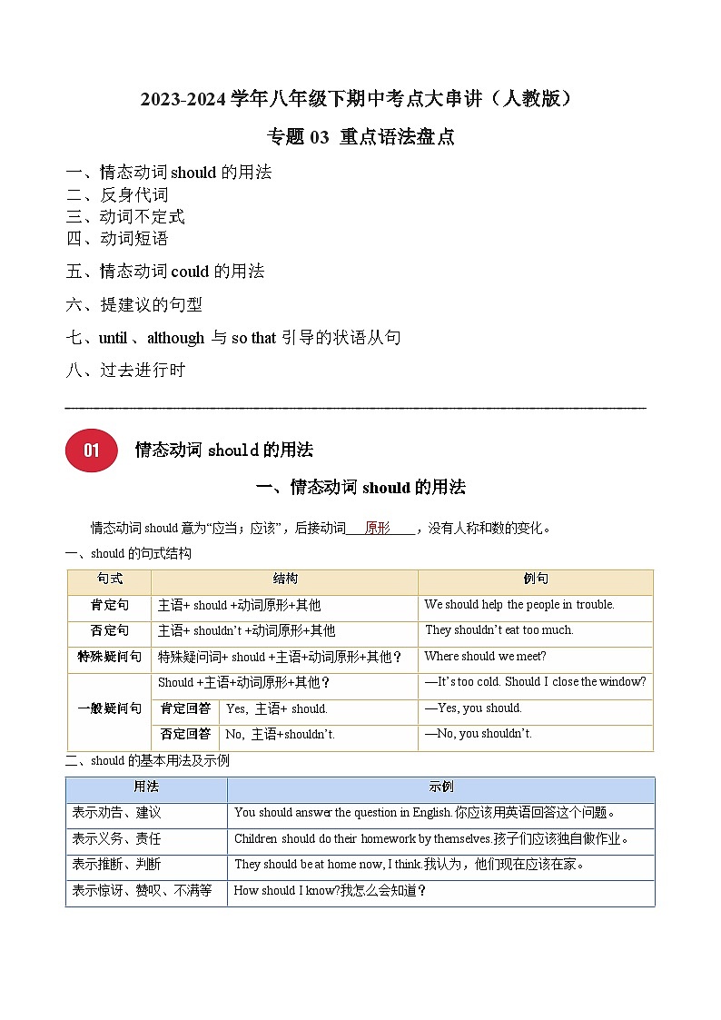 【期中讲练测】人教版八年级下册英语 专题03 重点语法盘点(考点专练).zip01