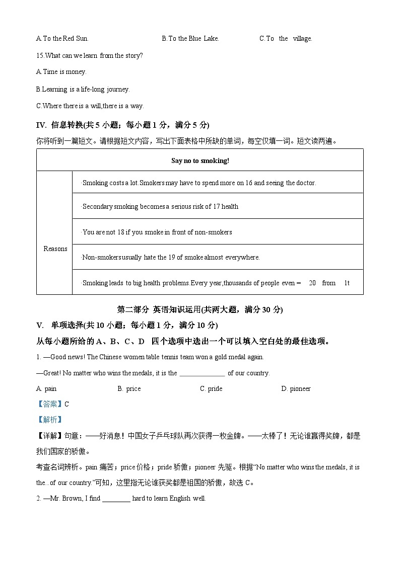 2024年安徽省合肥市肥西县中考一模英语试题（原卷版+解析版）03