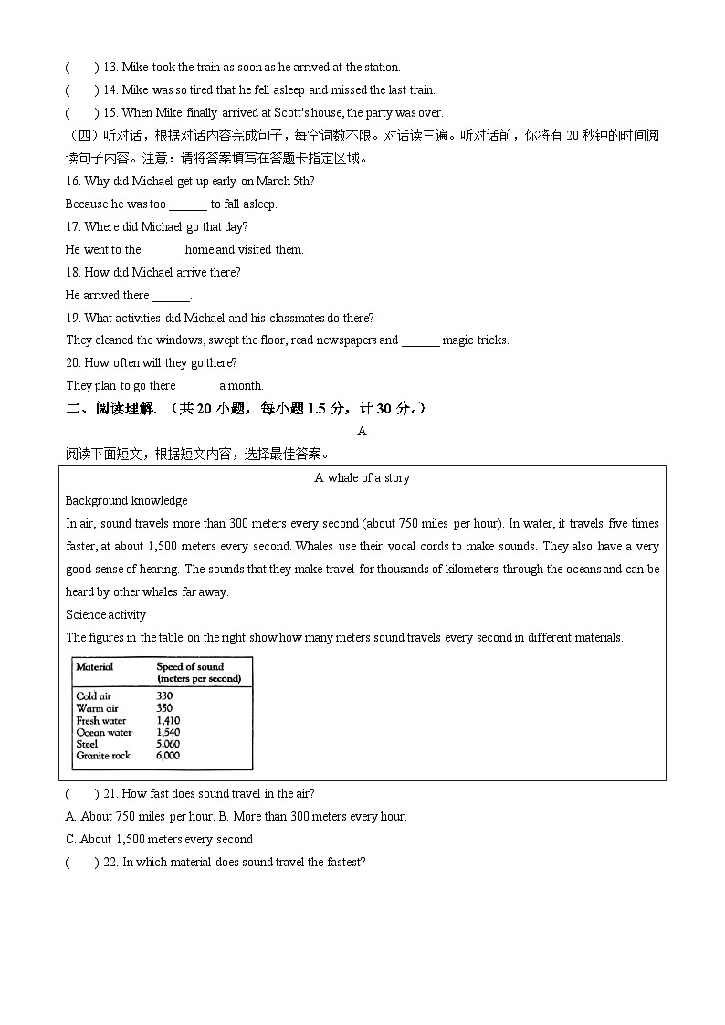 2024年山东省临沂市河东区中考一模英语试题(无答案)第2页