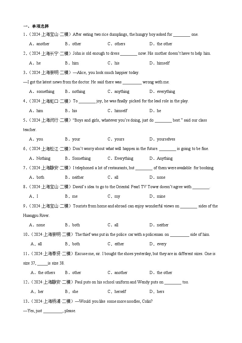 2024年上海市16区中考二模英语分类汇编 专题03 代词第2页