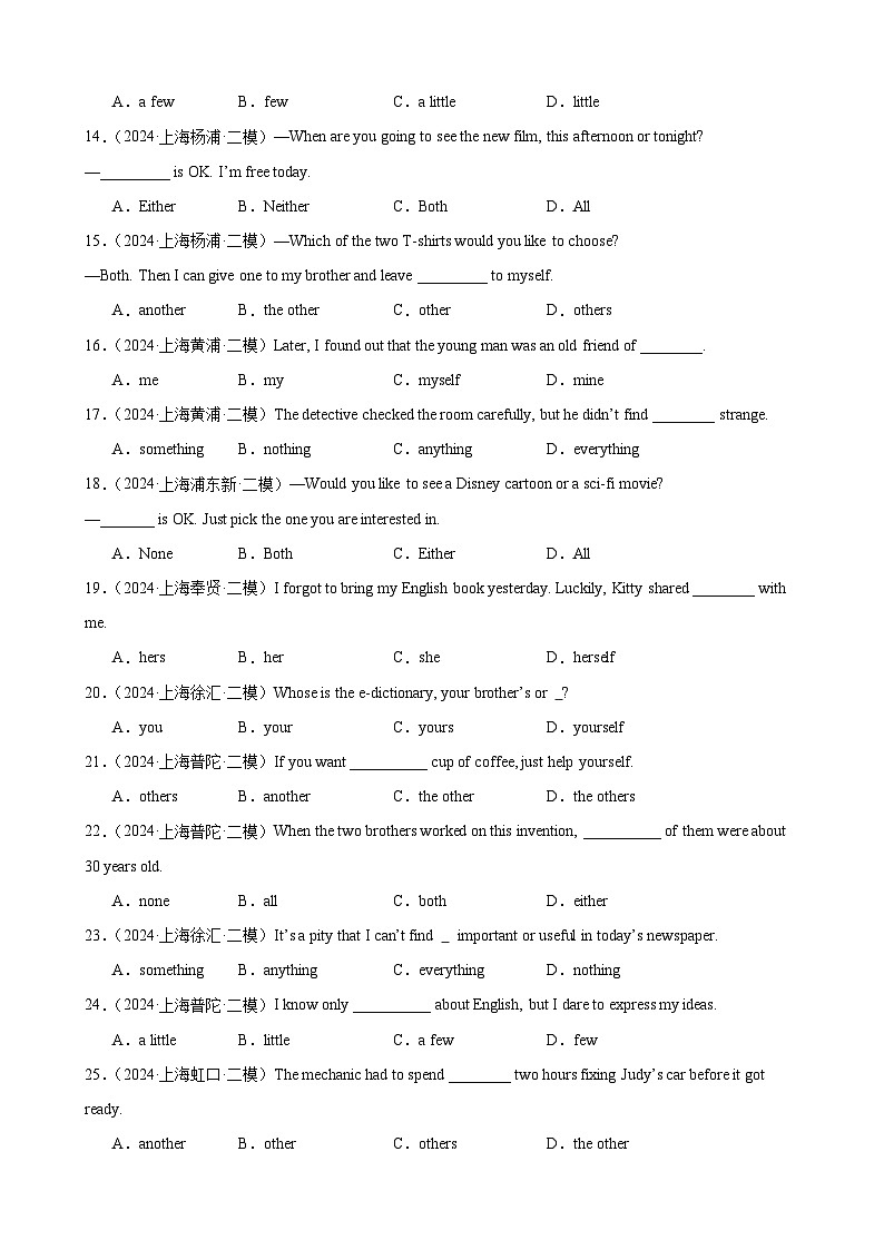 2024年上海市16区中考二模英语分类汇编 专题03 代词第3页