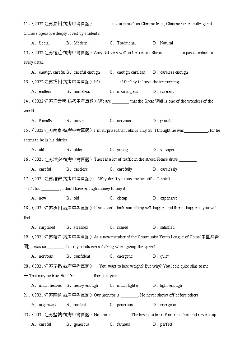专题14 形容词辨析-备战2024年中考英语常考语法(中考真题+名校最新真题)(江苏专用)第2页