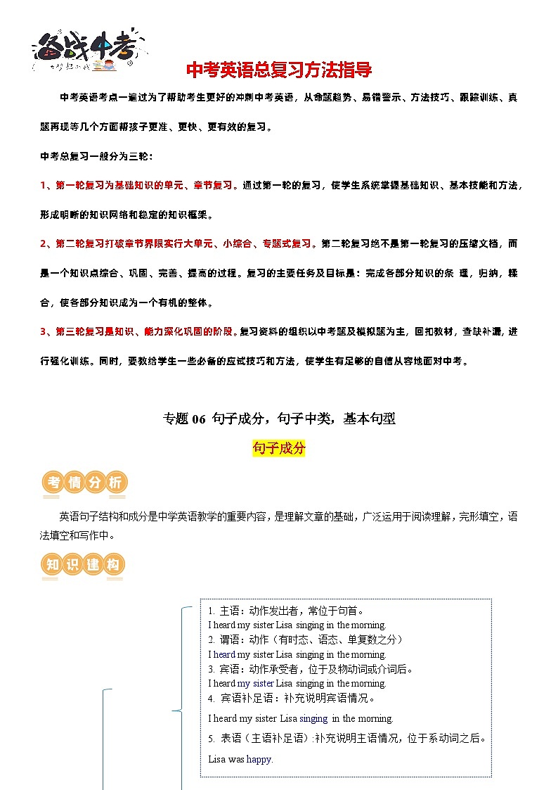 专题06 句子成分 & 句子种类 & 基本句型(讲练)(解析版)第1页