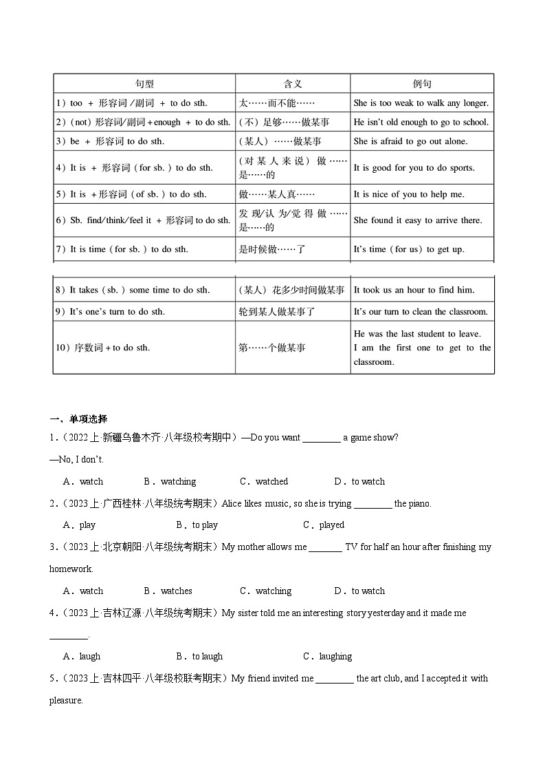 Unit 2【刷语法】动词不定式(重点语法提升练)-2023-2024学年八年级英语下册单元模块满分必刷题(人教版)第3页