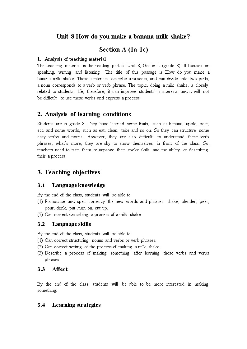 八年级上册Unit 8 Section A (1a-1c)教学设计01