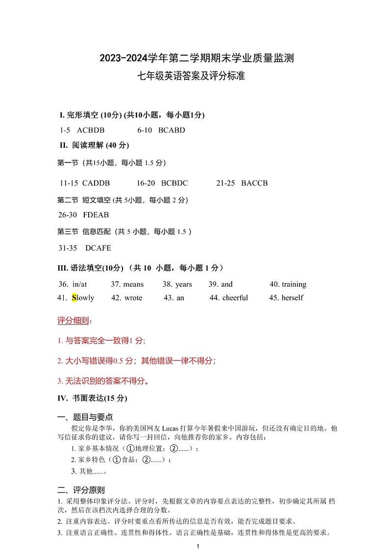 广东省深圳市福田区2023-2024学年七年级下学期期末考试英语试卷01