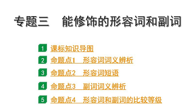 2024长沙中考英语二轮复习 专题三 能修饰的形容词和副词(课件)第1页