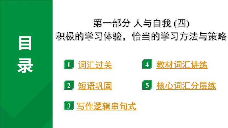 2024中考英语二轮复习第一部分人与自我(四)积极的学习体验,恰当的学习方法与策略(课件)第1页