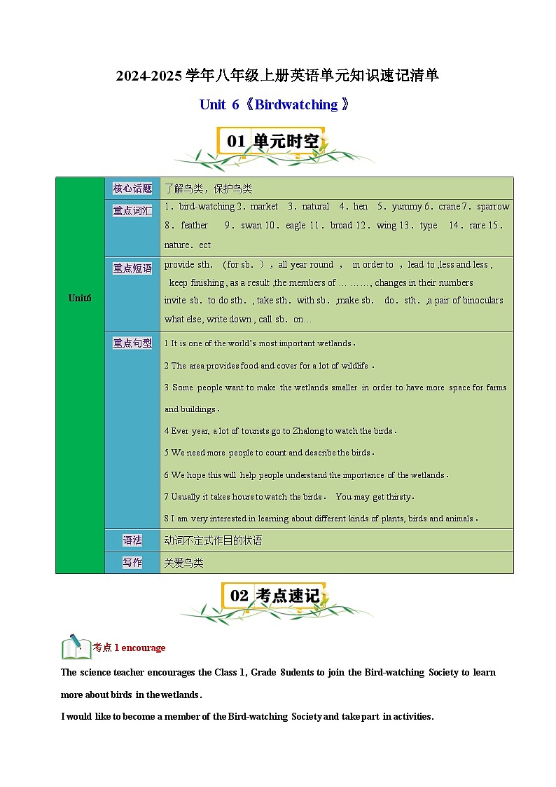 Unit6《Birdwatching》-2024-2025学年八年级上册英语单元讲义(译林版)01