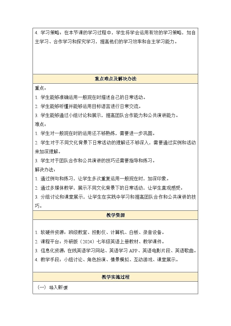 外研版(2024)七年级上册英语Unit 2 More than fun Presenting ideas Reflection教学设计02