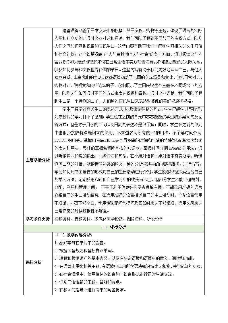2024新人教七年级英语上册 Unit 7 Happy Birthday!(大单元教学设计)第3页