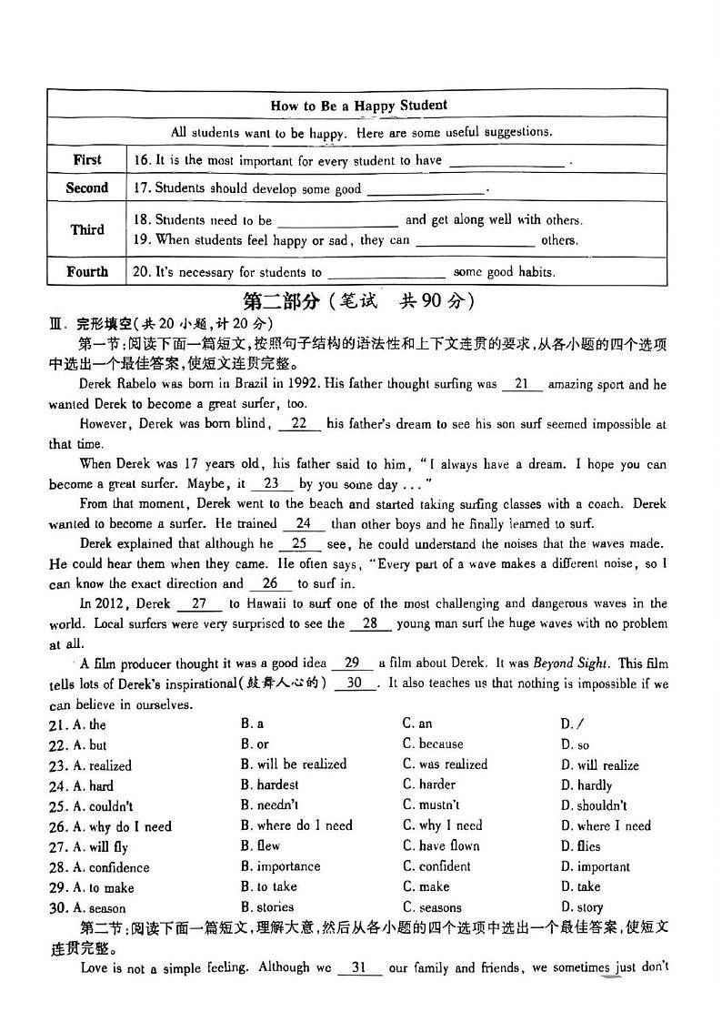 陕西省西安市2023年初中学业水平考试模拟试卷英语试题+第2页