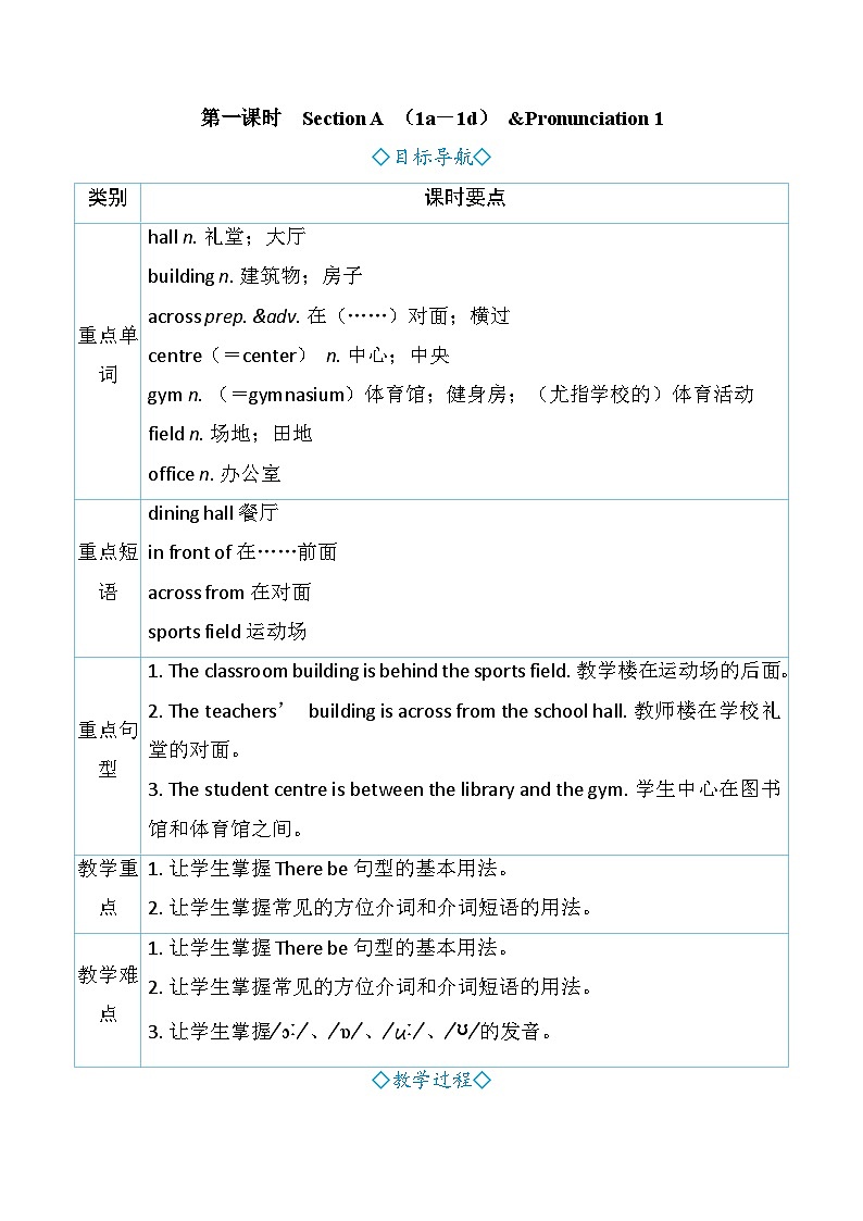 Unit 3 My School 第一课时 Section A (1a-1d) &Pronunciation 1(教案) 2024-2025学年人教版(2024)英语七年级上册01