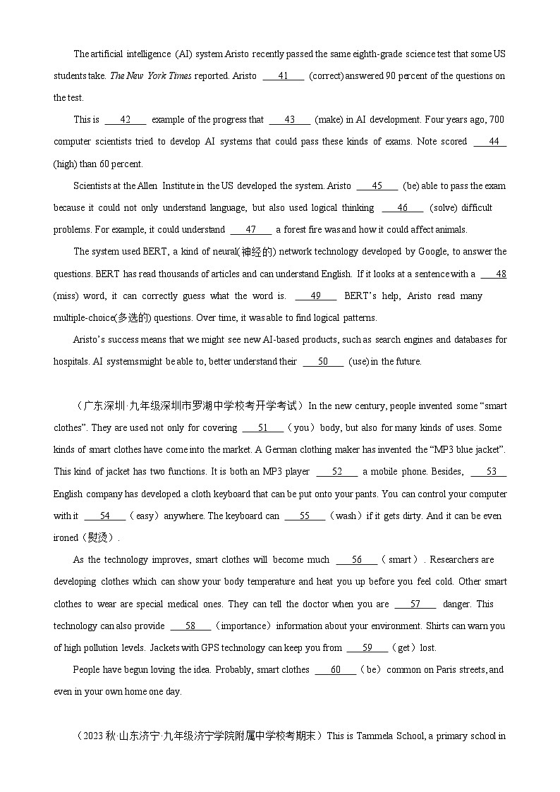 人教版初中英语九上 Unit6 单元话题语法填空练习03