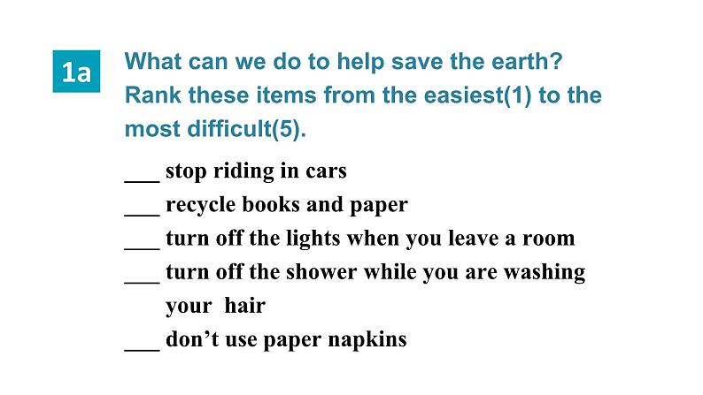 鲁教版(五四制)九年级全册Unit 8 We're trying to save the earth! Section B 1a~2e课件第3页