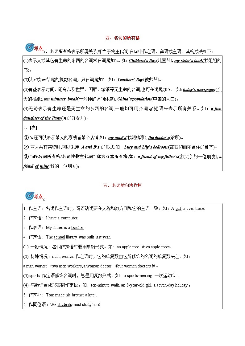 专题1.名词考点聚焦和精讲-中考英语语法复习(解析版)第3页