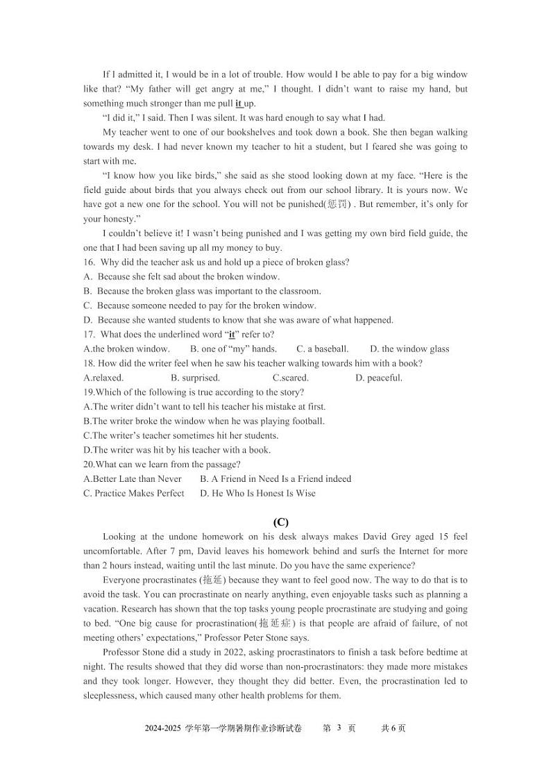 广东省深圳市石厦中学2024-2025+学年九年级上学期开学英语试卷03