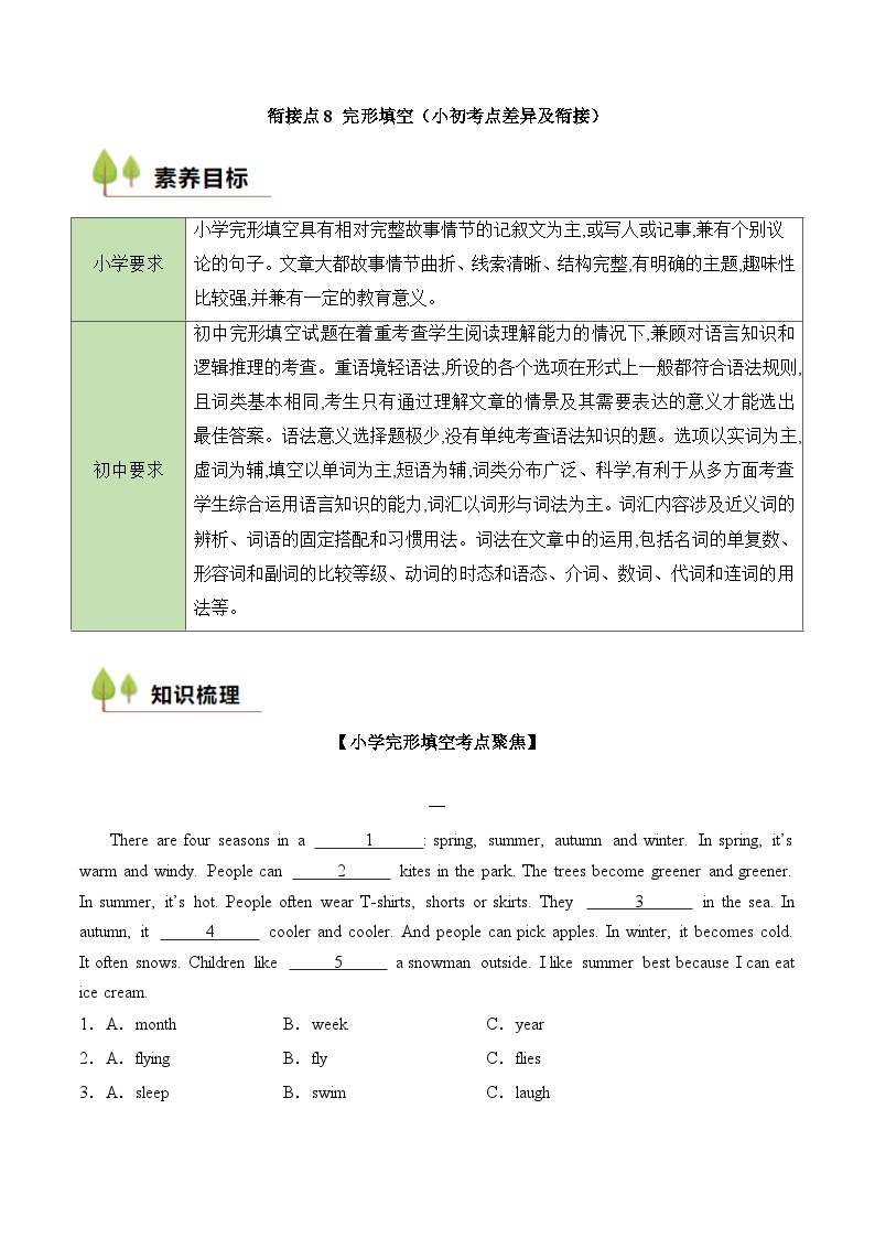 七年级英语暑期衔接讲义-完形填空