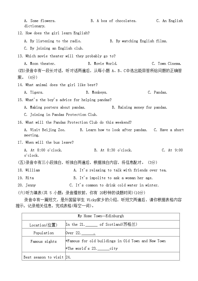 2023-2024学年山东省德州市禹城市八年级(上)期末英语试卷03