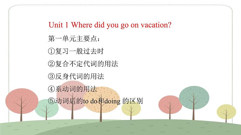 人教版八年级上册英语Unit 1 Where did you go on vacation 期末总复习课件第2页