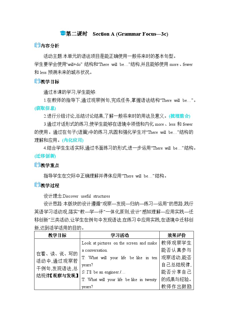 2024人教版八上英語Unit 7 Will people have robots第二課時Section A (Grammar Focus-3c)教案第1頁