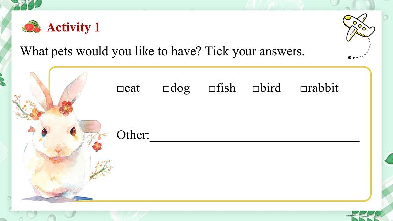【核心素养】冀教版英语七年级上册 Unit 5 Animal friends Lesson 1 I'd like to have a pet!课件第3页
