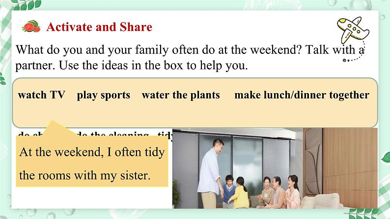 【核心素养】北师大版英语七年级上册 Unit 1 Family Lesson 3 Happy Weekend(课件)03