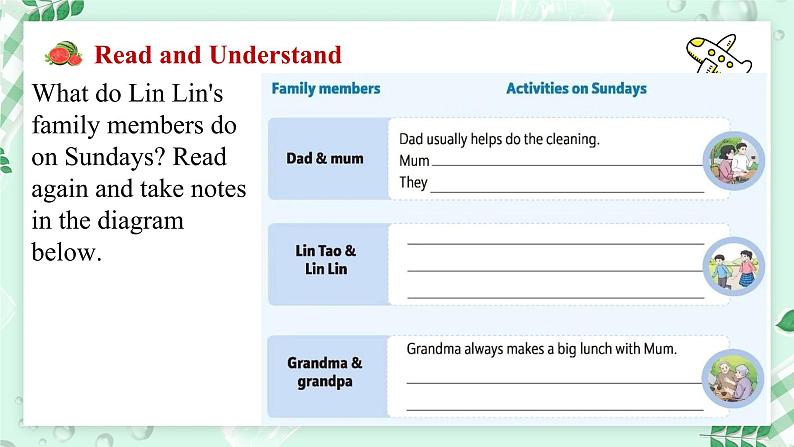【核心素养】北师大版英语七年级上册 Unit 1 Family Lesson 3 Happy Weekend(课件)07