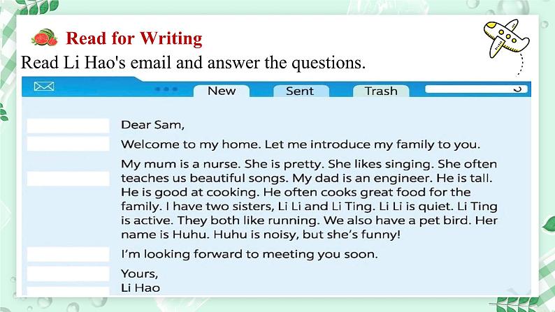 【核心素养】北师大版英语七年级上册 Unit 1 Family Lesson 5 Workshop(课件)05