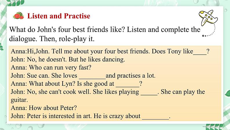 【核心素养】北师大版英语七年级上册 Unit 4 Interests and Abilities Lesson 1 Topic Talk(课件)06