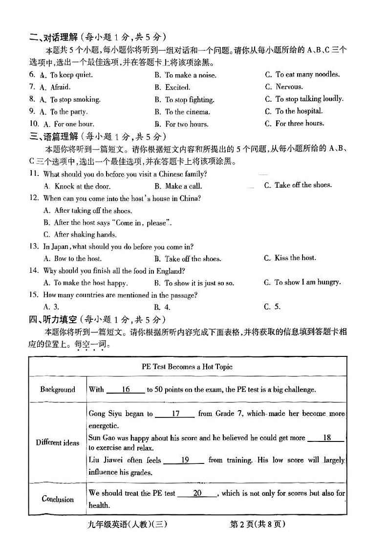 2023-2024学年山西省朔州市右玉县部分学校九年级(上)第三次月考英语试卷02
