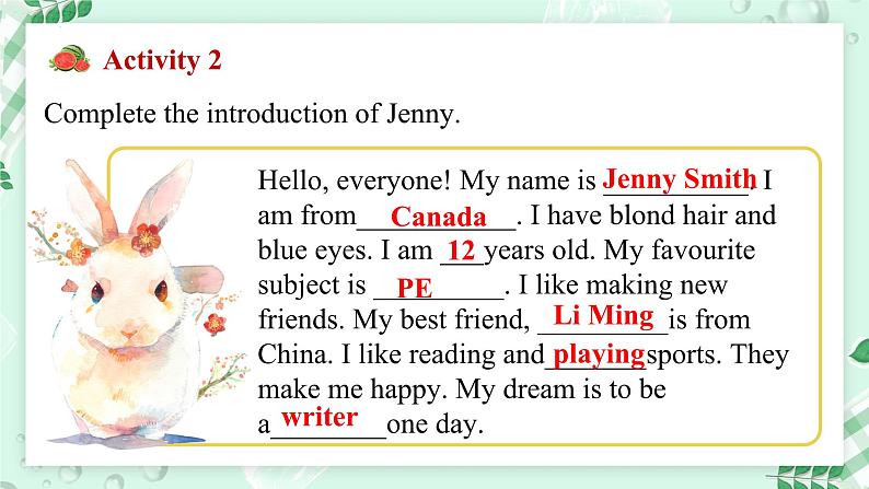 冀教版2024七年级上册英语Unit 3 All about me Lesson 5 About-me card 课件06