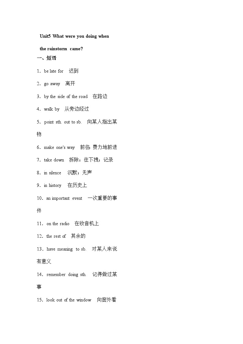人教版英语八年级下册 期中复习 Unit 5 What were you doing when the rainstorm came 课文重点汇总练习第1页