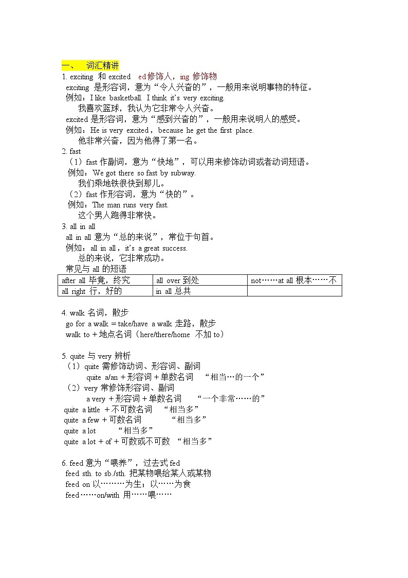 人教版英语七年级下册Unit 11How was your school trip 单元知识点01