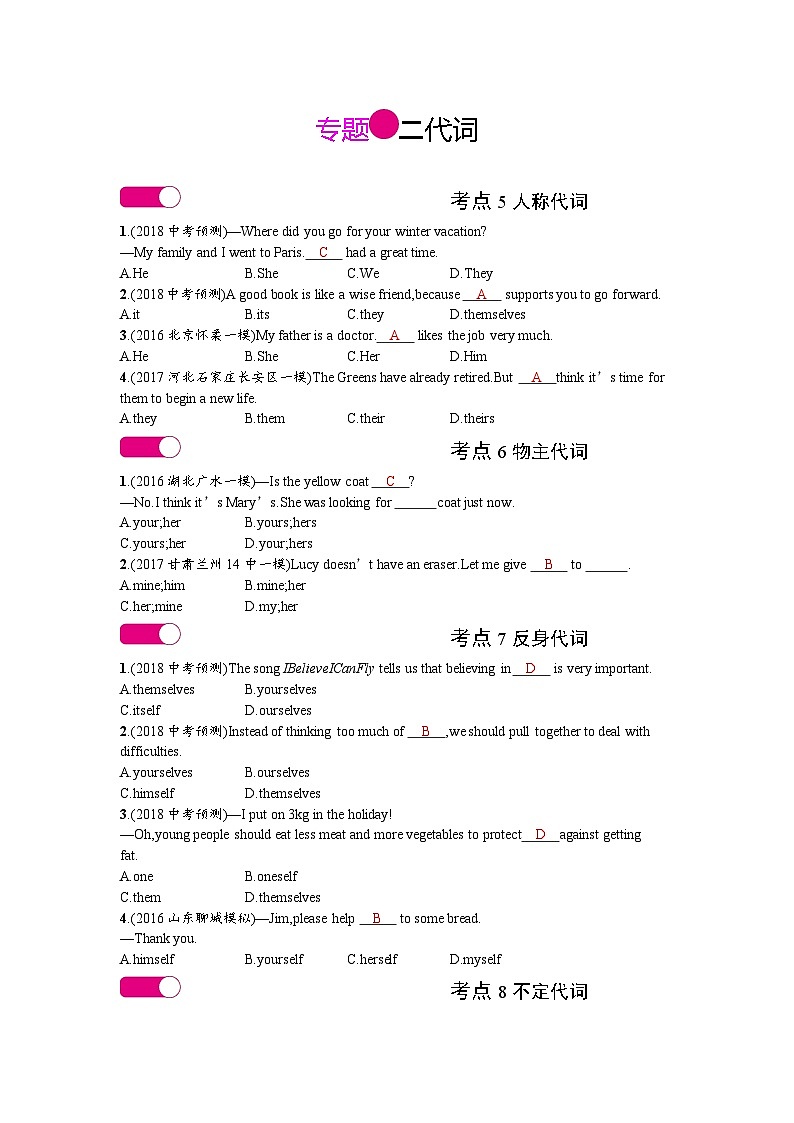 中考英语总复习考点精练+专题检测:代词 1第1页