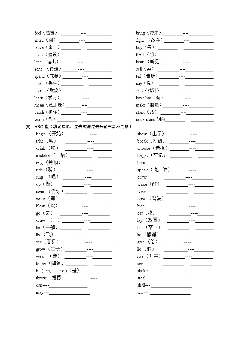 动词过去式及过去分词变化规则归纳总结+练习+答案第2页