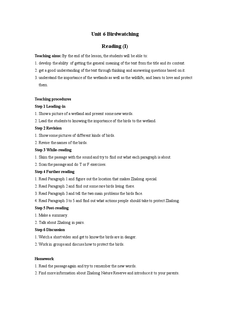 译林版英语八年级上册Unit 6 BirdwatchingReading 1教案01