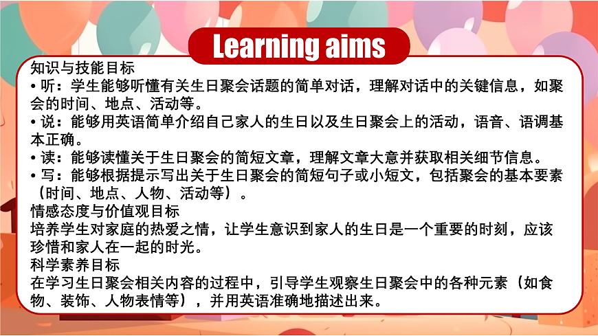 冀教版七上英語第4單元Lesson 3 Grandma's birthday party課件第2頁