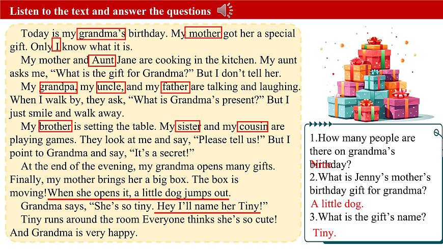 冀教版七上英語第4單元Lesson 3 Grandma's birthday party課件第6頁