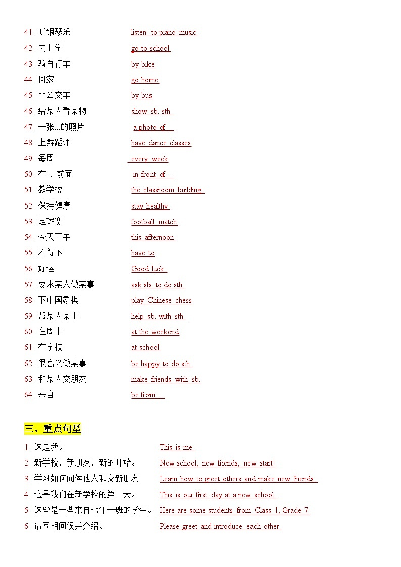 新译林版初中英语七上第一单元 - 复习知识点题纲第3页