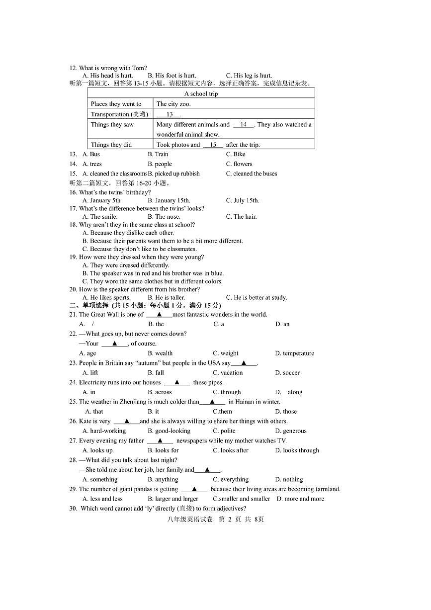 [英語]江蘇省鎮(zhèn)江市新區(qū)2024_2025學(xué)年上學(xué)期八年級(jí)十月試卷(有答案)第2頁(yè)