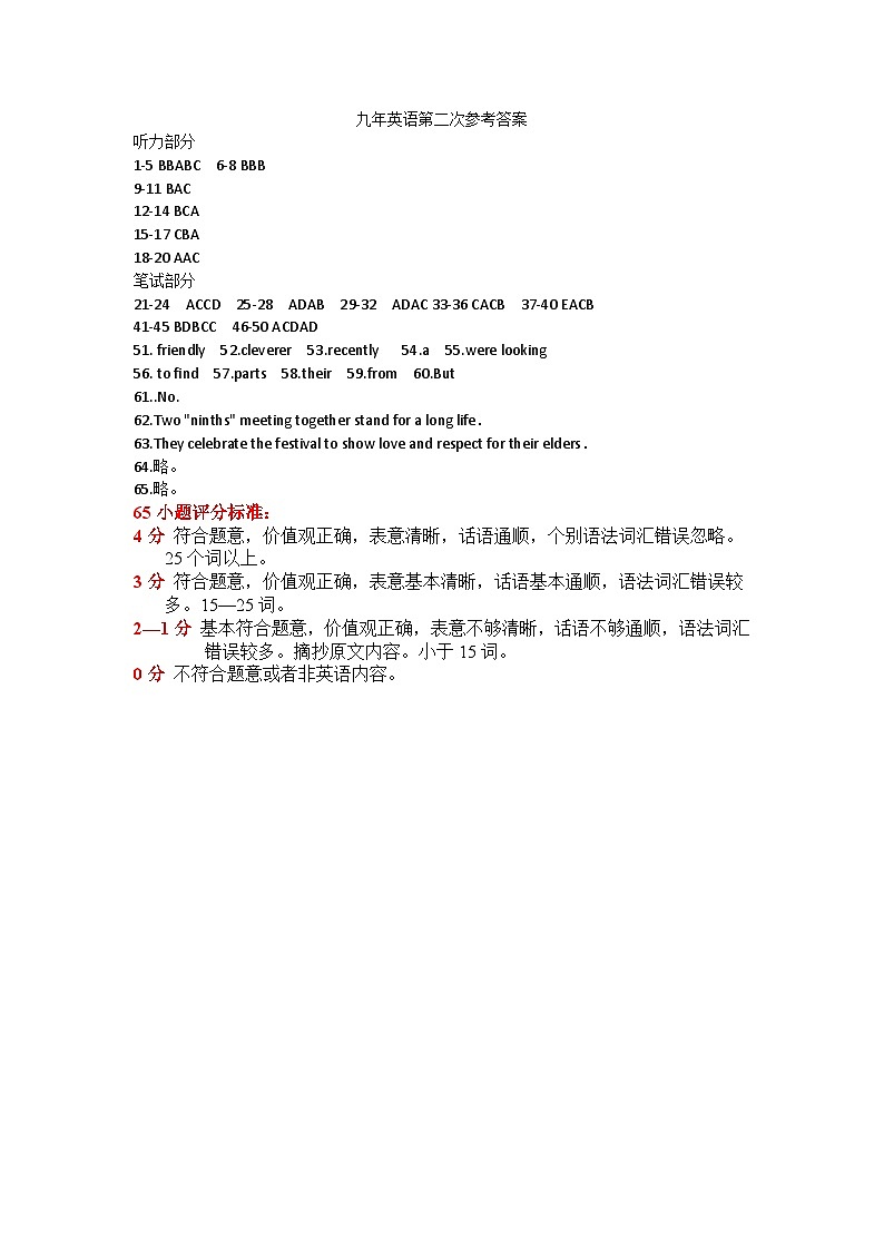 九年英语(二)参考答案人教版第1页