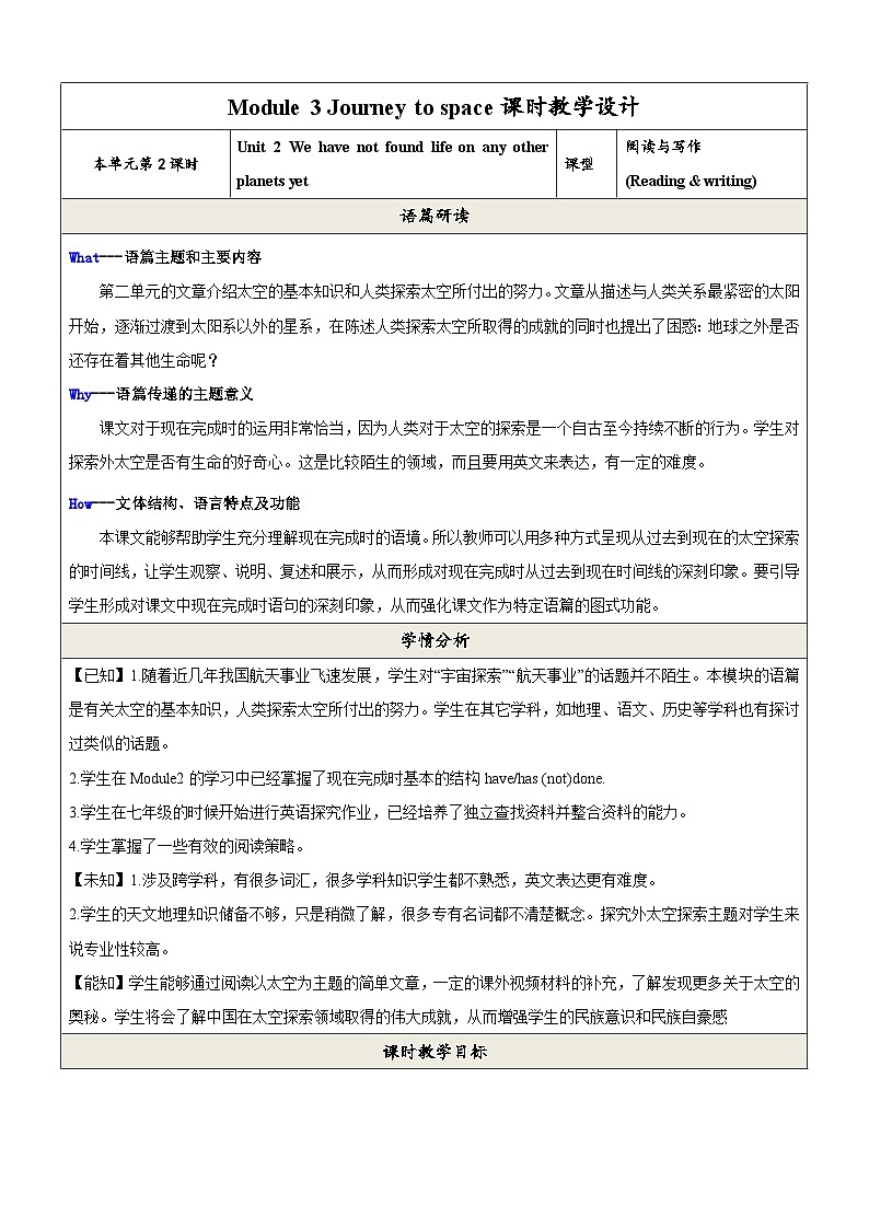 外研版英语八年级下册 Module 3 Unit 2《We have not found life on any other planets yet》课件+教案+素材01