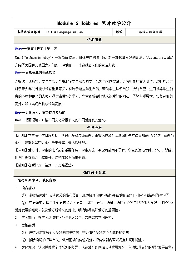 外研版英语八年级下册 Module 6 Unit 3《Language in use》课件+教案01