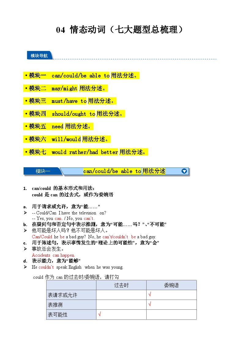 04 情态动词（七大题型讲解练习）2025中考英语一轮总复习（上海专用）（解析版）