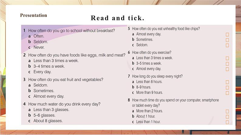 Unit 5 A healthy lifestyle(第5课时)Integration教学课件第8页