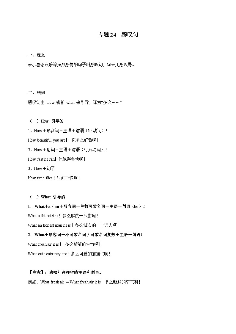 专题24 感叹句-备战2025年中考英语语法专项突破与提升训练01