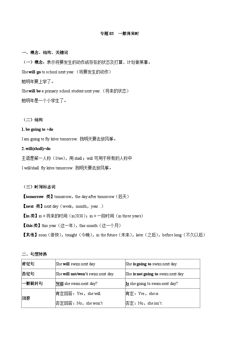 专题03 一般将来时-备战2025年中考英语语法专项突破与提升训练